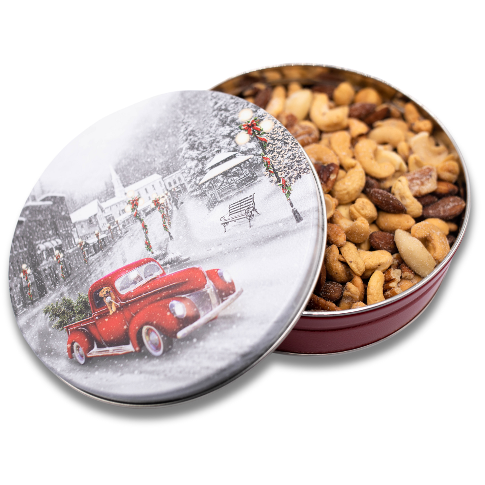 C.J. Dannemiller Holiday Gift Tins filled with Deluxe Gourmet Mixed Nuts