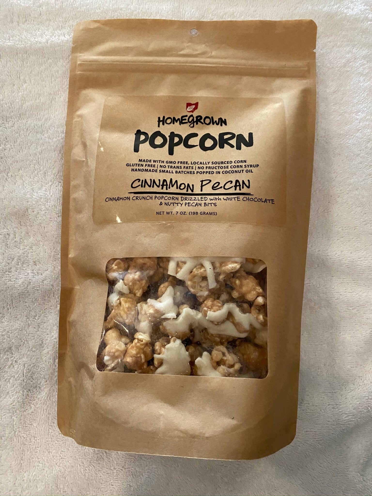 Homegrown Gourmet Cinnamon Pecan Popcorn 8oz.