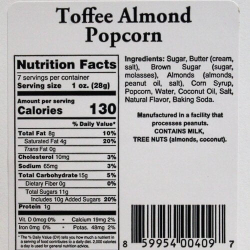 Homegrown Gourmet Toffee Almond Popcorn 8oz.