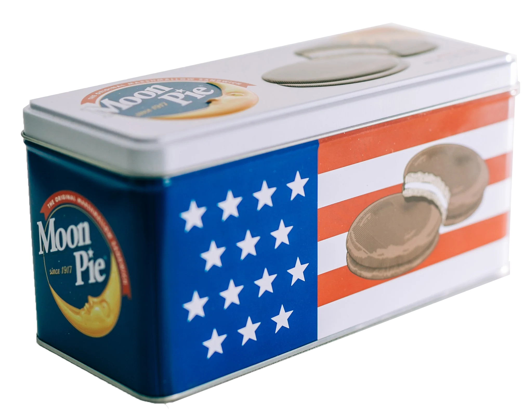 Moonpie Collector Edition American Flag Tins Filed with a bakers Dozen Mini's